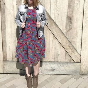 LuLaRoe Amelia Dress Pockets Floral Polka Dots